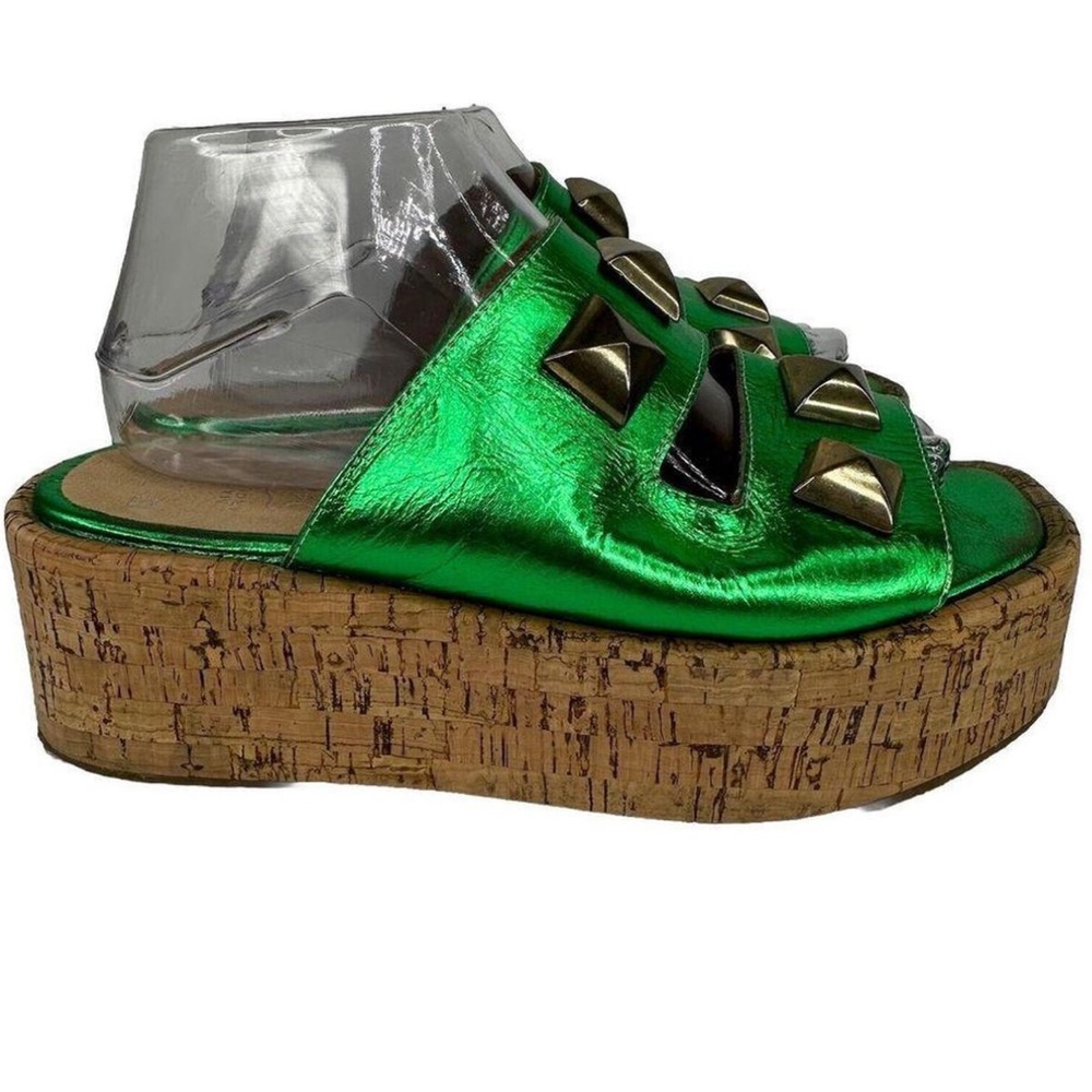 Green Platform Sandals with Studded Accents - Picture 4 of 8